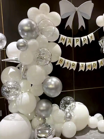 🎀生日派对简单包房气球布置🎈白色银色气球